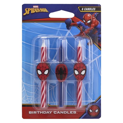 Marvel’s Spider-Man™ Birthday Cake Candles | 6 Birthday Candles for Cake Decorations, Red & Blue Candles, Cake Toppers for Spiderman Party