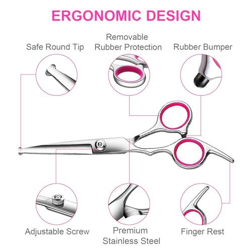 TINMARDA 5 in1 Dog Grooming Scissors Kit, Professional Dog Scissors for Grooming with Safety Round Tips, Titanium Coated Grooming Shears for Dogs Cat Pet At Home