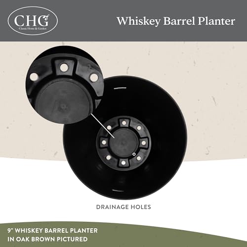 Whiskey Barrel Planter, Resin Garden Pot, 20.5" Kentucky Walnut | Wood Finish Flower Plant Pots, Indoor & Outdoor Planter, Weather-Resistant, Great for Patio, Home & Garden Decor Accent