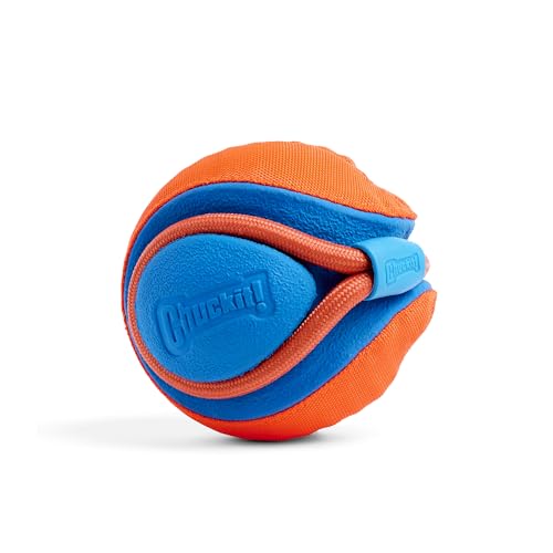 Chuckit! Rope Fetch Dog Toy - Ball on Rope Fetch and Tug-of-War Toy for Dogs - Durable EVA Rubber Construction - 5.5-inch Diameter - 18-inch Rοpe - Orange and Blue