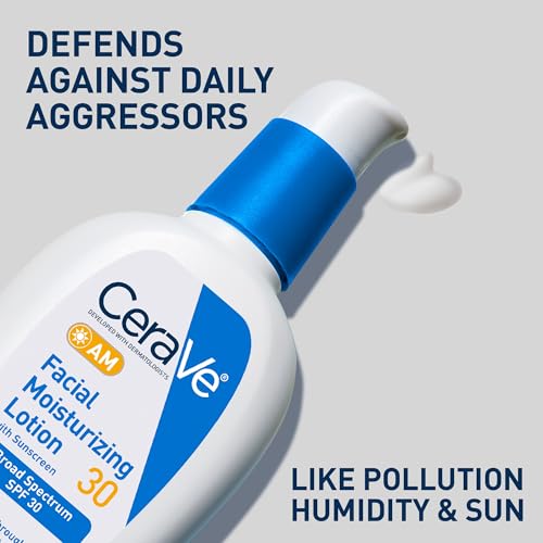 CeraVe AM Facial Moisturizing Lotion with SPF 30, Oil-Free Face Moisturizer with SPF, Formulated with Hyaluronic Acid, Niacinamide & Ceramides, Non-Comedogenic, Broad Spectrum Sunscreen, 3 Ounce