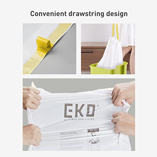 EKO 21 Gallon / 50-90 Liter, 60 Count Drawstring Trash Bags, Extra-Strong Unscented Garbage Bags, Easy-Dispense Roll for Kitchen & Household Use, Code G, White