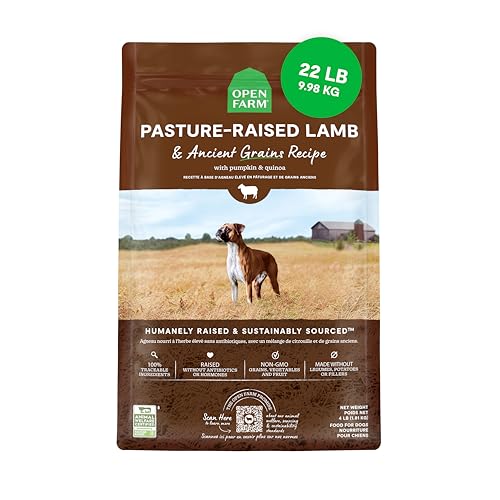 Open Farm, Ancient Grains Dry Dog Food, Protein-Rich & Nutrient Dense, 90% Animal Protein Mixed with Non-GMO Fruits, Veggies and Superfoods, Pasture Raised Lamb Recipe, 22lb Bag