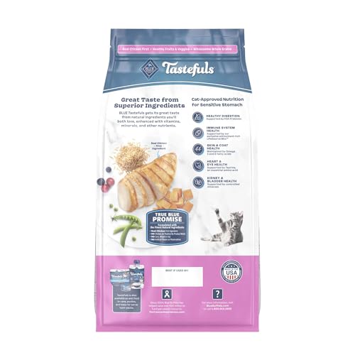 Blue Buffalo Tastefuls Adult Dry Cat Food Sensitive Stomach Formula, Made in the USA with Natural Ingredients, Chicken Recipe, 7-lb Bag