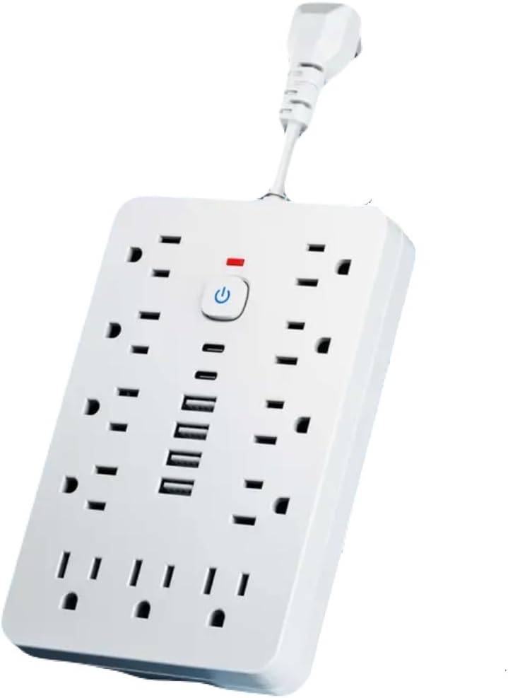 Surge Protector Power Strip,17-in-1, 11 AC Outlets with 4 USB & 2 Type-C Ports, 12-Inch Cord, White, This Compact Powerhouse Delivers Comprehensive Charging Solutions for All Your Devices.