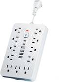 Surge Protector Power Strip,17-in-1, 11 AC Outlets with 4 USB & 2 Type-C Ports, 12-Inch Cord, White, This Compact Powerhouse Delivers Comprehensive Charging Solutions for All Your Devices.