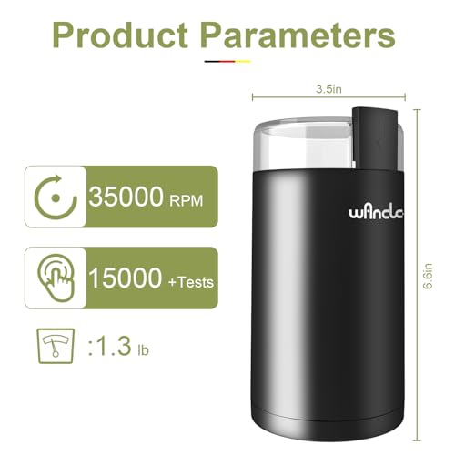 Wancle Electric Coffee Grinder, Spice Grinder, One Touch Coffee Mill for Beans, Spices and More, with Clean Brush Black