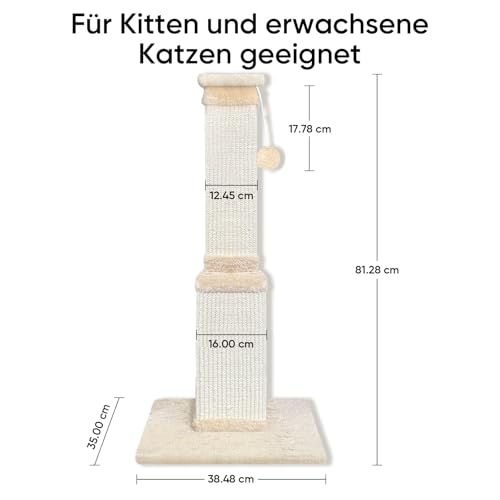 Cat Scratching Post for Large Cats, Cat Scratcher for Indoor Cats Adults, Sturdy Sisal Scratch Post to Protect Furniture, 32 Inch, Beige