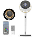 DREO Smart Fan for Bedroom, 120° +120° Omni-Directional Oscillating Fans, 100ft Quiet Pedestal Fan with RGB Light, 9 Speeds, 6 Modes, 20dB, 8H Timer, Wi-Fi/Voice/Alexa, 35-40" Floor Fans with Remote