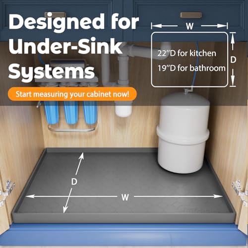 Jin&Bao Waterproof Under Sink Mat 34" x 22", Thick Silicone Mat Cabinet Protector for Kitchen and Bathroom, Shelf Liner, Home Organizer and Storage, Multipurpose Tray for Gadgets and Essentials