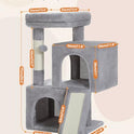PAWZ Road Cat Tree, 30 Inches Cat Tower with Dual Condos for Indoor Cats, Plush Cat House with Padded Perch, Scratching Ramp and Posts and Replaceable Balls-Gray