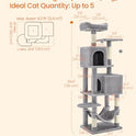 Feandrea Cat Tree, 59.5-Inch Tall Cat Tower, Plush Multi-Level Condo with 5 Scratching Posts, 2 Perches, 2 Caves, Hammock, 2 Pompoms, Light Gray UPCT192W01