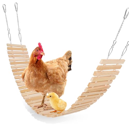 Jorewood Chicken Coop Toy Natural Wooden Chicken Swing & Bridge Toys Multi-Functional Poultry Perch with Wooden Beads (Safe for Chickens/Ducks)