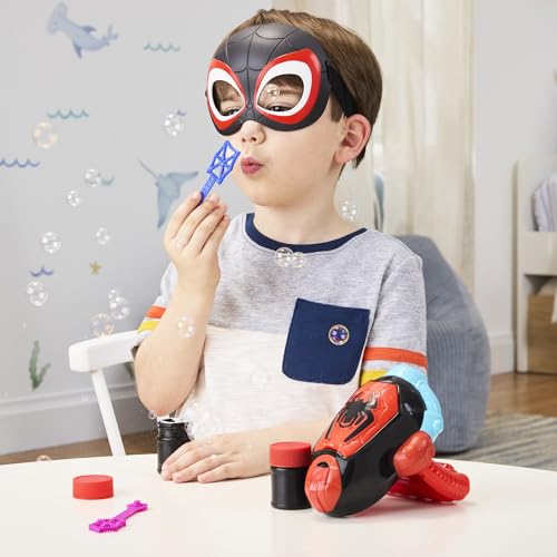 Spidey and his Amazing Friends Marvel Water-Webs Miles “Spin” Morales Electronic Bubble Slinger Role Play Set with Mask, Super Hero Toys for Kids, Ages 3+ ( Exclusive)