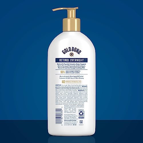 Gold Bond Age Renew Retinol Overnight Body & Face Lotion, 13 Oz, Anti-Aging Moisturizer for Visibly Plumper, Smoother Skin, 24-HR Hydration, Non-Irritating, Non-Greasy, Dermatologist-Tested, Unscented