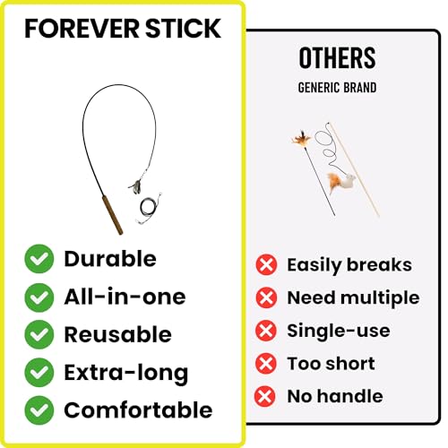 Forever Stick - The Unbreakable Cat Wand Toy, Durable Cat Toy Wand, Extra Long Cat String Toy, Cat Fishing Pole Toy for Bored Indoor Adult Cats, Cat Stick Toy, Cat Feather Wand, Cat Teaser Wand