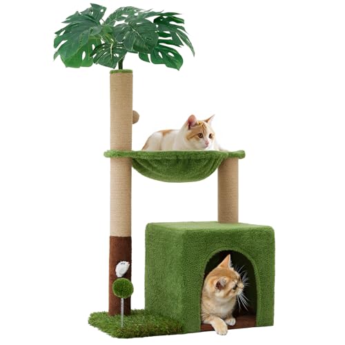 Woochpet 37" Cat Tree Tower for Indoor Cats，2-in-1 Multi-Functional Comfort with Premium Sisal Scratching Post, Cat Cando with Mouse Hole and Plush Toy Ball Large Hammock for Kitty or Small Cats