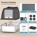 Stainless Steel Litter Box with Lid,Front Entry Top Exit Kitty LitterBox,Extra Large Enclosed Metal Cat Box with Litter Scoop & Litter Mat-Black