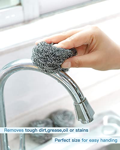 12Pcs Steel Wool Scrubber Pads for Cleaning Dishes, Pans, Pots, Ovens, Grills, Sinks - Stainless Steel Scrubbers for Kitchen, 12 Pack