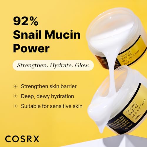 COSRX Snail Mucin 92% Face Moisturizer, 3.52 Oz, Lightweight Moisturing Cream for Soft, Glowy Skin, Korean Skin Care, Korean Moisturizer Face Cream, Mothers Day Gifts for Mom