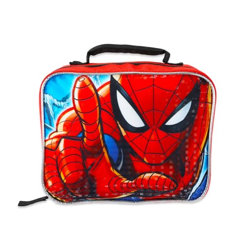Marvel Spiderman Backpack with Lunch Box Set - Spiderman Backpack for Boys 4-6, Spiderman Lunch Box, Water Bottle, Stickers, More | Spiderman Backpack for Kids