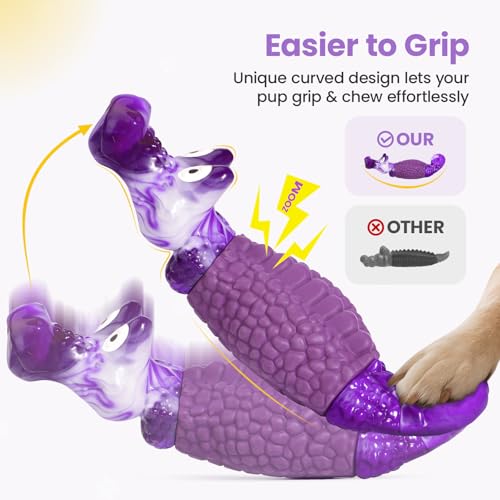 HGB Tough Dog Chew Toys for Aggressive Chewers, Squeaky Indestructible Dog Toy for Large Dogs to Keep Them Busy & Reduce Boredom for Small, Medium, Large Breed, Bacon Flavor