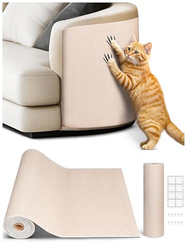 78.7"x15.8" Cat Scratch Mat, Trimmable Self-Adhesive Carpet, DIY Climb Cat Scratcher for Furniture Couch or Wall Protector, Covering Cat Scratching Post Replacement Pads (Beige)