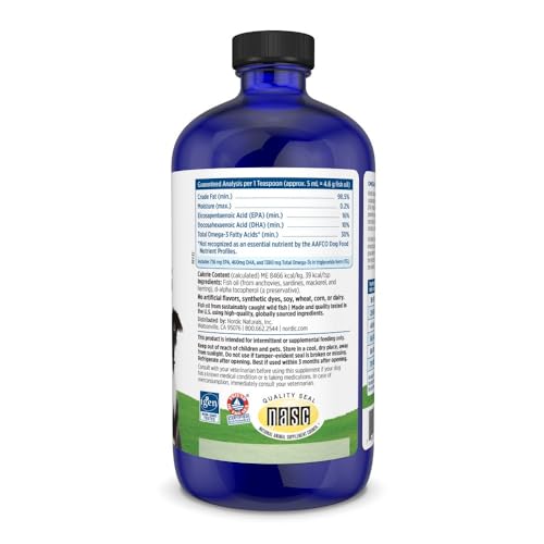 Nordic Naturals Omega-3 Pet, Unflavored - 16 oz - 1380 mg Omega-3 Per Teaspoon - Fish Oil for Large to Very Large Dogs with EPA & DHA - Promotes Heart, Skin, Coat, & Immune Health