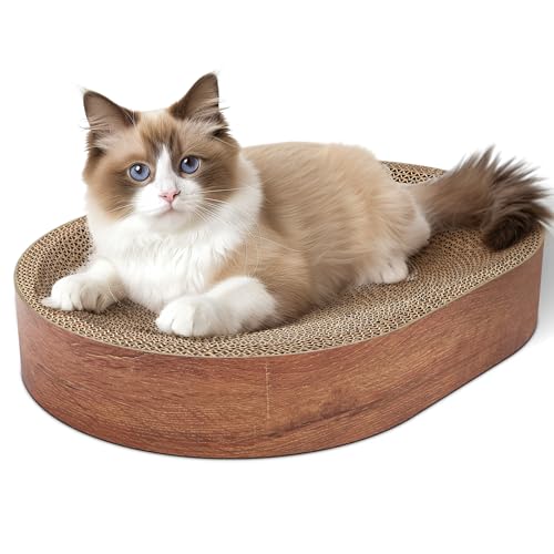 ComSaf Cat Scratching Board - Cat Scratcher Bed for Indoor Cats, Corrugated Cardboard Cat Scratch Pad, Durable Oval Cat Scratcher Bed Bowl for Kitten, Furniture Protector