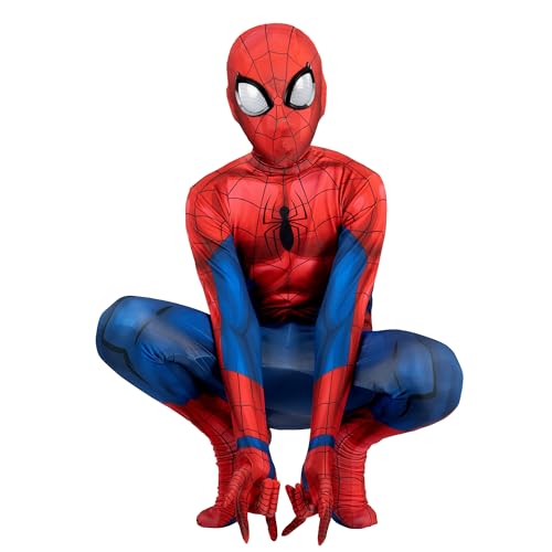 Marvel Spider-Man Official Youth Deluxe Zentai Costume - Deluxe Two-Way Stretch Spandex with Invisible Zippers and Wrist Openings for Added Convenience (M)