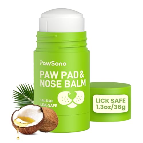 PawSono Lick-Safe Dog Paw & Nose Balm with Coconut Oil | All-Natural Moisturizer & Soother for Dry, Cracked Pads & Snout | Heat & Cold Pavement Protection Wax | Horse Hoof, Joint Care (1.3 oz