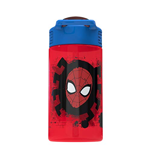 Zak Designs Marvel SpiderMan Kids Spout Cover and Built-in Carrying Loop Made of Plastic, Leak-Proof Water Bottle Design (16 oz, BPA-Free)