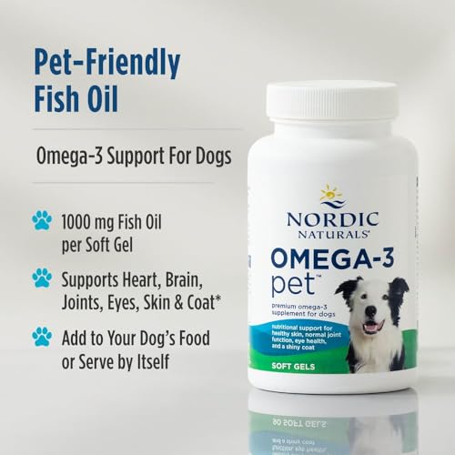 Nordic Naturals Omega-3 Fish Oil for Dogs with EPA + DHA - 180 Count | Easy-to-give soft gel capsules deliver 320 mg omega-3 per serving to support heart, skin, coat, and immune health in dogs