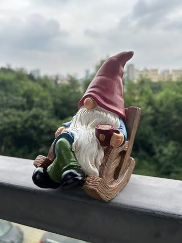 Drinking Coffee Faceless Garden Gnome Statue Decoration 7.1" Figurine Ornament for Indoor Outdoor Home Patio Yard Lawn