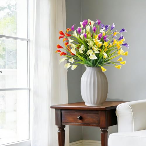 TURNMEON 20 Bundles Calla Lily (400 Heads) Artificial Flowers for Outdoors | Fake Plants UV Resistant Faux Plastic Fake Flowers for Indoor Planter Porch Gardens Home Summer Cemetery Decor(Color Mix)