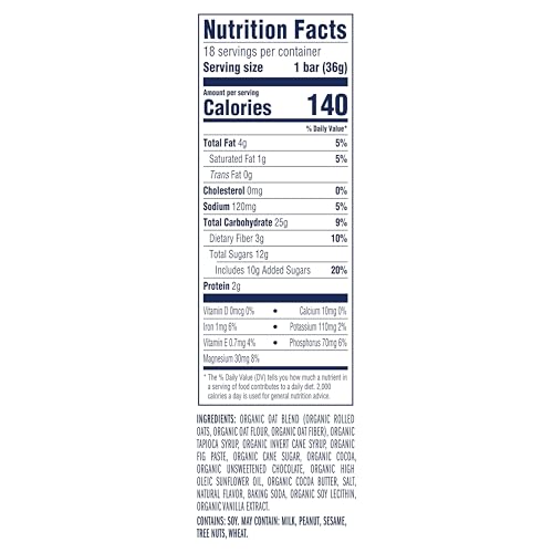 Zbar - Chocolate Brownie - Soft-Baked Energy Snack Bars - Non-GMO - 11g Whole Grains - USDA Organic Granola Bars - Snacks for Kids (18 Pack)