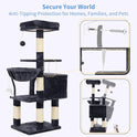 Heybly Cat Tree with Toy, Cat Tower condo for Indoor Cats, Cat House with Padded Plush Perch, Cozy Hammock and Sisal Scratching Posts, Smoky Gray HCT004SG