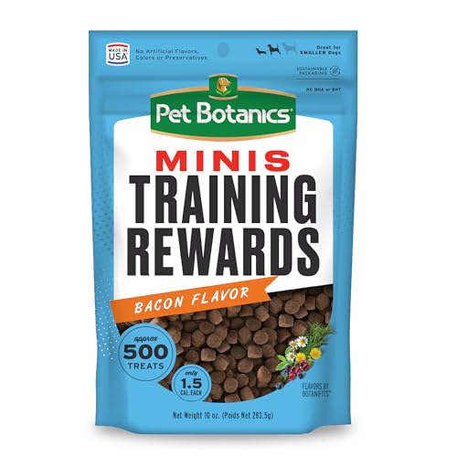 Pet Botanics 10 oz. Pouch Training Rewards Mini Soft & Chewy, Bacon Flavor, with 500 Treats Per Bag, The Choice of Top Trainers