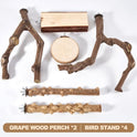 LIMIO 6-Piece Bird Perch Set - Natural Wood Grape Sticks, Paw Grinding Forks, Bird Stand & Toys for Parakeets, Cockatiels, Conure, Budgies