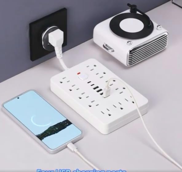 Surge Protector Power Strip,17-in-1, 11 AC Outlets with 4 USB & 2 Type-C Ports, 12-Inch Cord, White, This Compact Powerhouse Delivers Comprehensive Charging Solutions for All Your Devices.