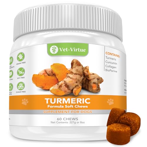 Turmeric for Dogs, Organic Curcumin Joint Supplement, 60 Chews | Helps support hips, mobility and a healthy inflammatory response; made with collagen and BioPerine for absorption