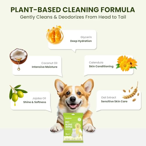 36PCS Hypoallergenic Pet Glove Wipes for Dogs, Cats & Small Animals | No-Rinse Deodorizing Dog Wipes for Paws, Butt, Eyes & Ears | Pet Wipes for Stain & Odor Cleanup Between Baths & Travel