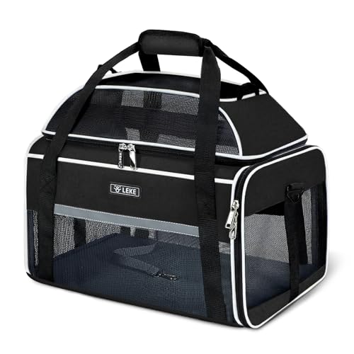 Lekereise Top-Expandable Pet Carrier 18x11x11Inch Delta American United Airline Approved Soft Sided Underseat to 15lbs Travel Carriers for Small Dogs Cats with Locking Safety Zippers Anti-Scratch Mesh
