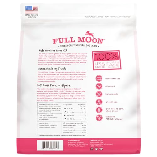 Full Moon Chicken Strips Healthy All Natural Dog Treats Human Grade Made in USA Grain Free, 1.5 Pound (Pack of 1)