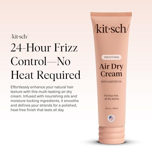 Kitsch Smoothing Air Dry Cream for Hair – Frizz Control Hair Care Product with Castor Oil & Coconut Oil – Weightless Styling Cream - Enhances Natural Texture Appearance | Ideal Gifts for Women – 5 oz
