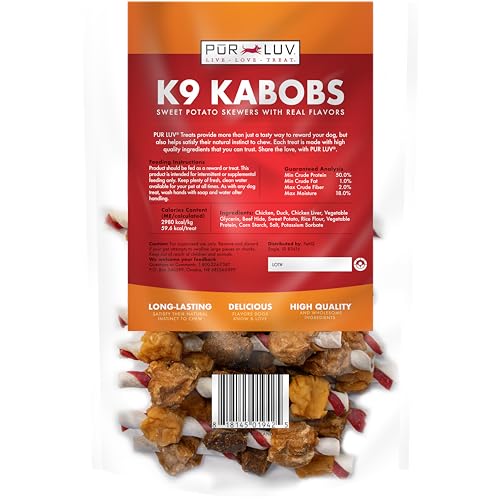 Pur Luv Dog Treats, K9 Kabobs Made with Real Chicken, Duck, and Sweet Potato, 12 Ounces, Dog Snacks, Healthy, Easily Digestible, Long-Lasting, High Protein Treat, Satisfies Urge to Chew