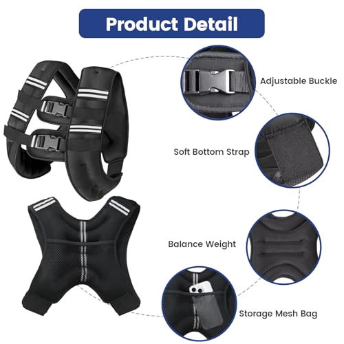 Zikopomi Weighted Vest Woman Man, 6lb/8lb/12lb/16lb/20lb/25lb/30lb Weight Vest with Reflective Stripes for Workout, Strength Training, Running, Fitness, Muscle Building, Weight Loss, Rucking Vest