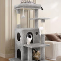 Globlazer Cat Tree Tower for Indoor Cats, 50-inch Adult Cat Tree House for Large Adult Cats with Steps, Scratching Post, 2 Cat Caves, Dangling Toys, FC50, Light Grey