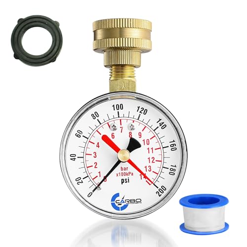 2-1/2" Water Pressure Test Gauge, 0-200 PSI, Red Max Pointer, 3/4" Female Hose Thread, Rust-Free Corrosion-Resistant Case, Brass Connector, for Home, Garden, RV, Indoor/Outdoor