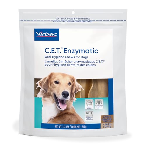 Virbac C.E.T.® Enzymatic Oral Hygiene Chews for Dogs, Large - Plaque & Tartar Control - Single Layer Beefhide with Exclusive Dual-Enzyme System & Tasty Chicken Flavor - Easy to Give Dog Dental Chew